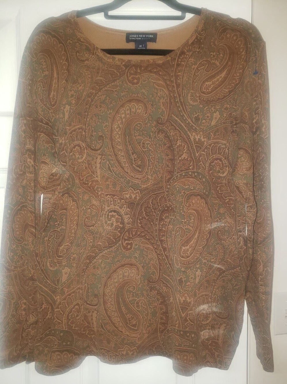 Jones NY Long Sleeve Brown Silk Blend Pa